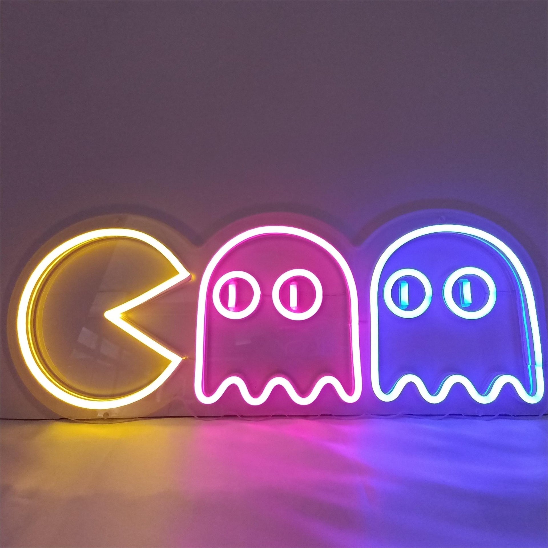 Insegna al Neon Vintage Arcade - Pac-Man e Fantasmi, Perfetta per Sale Giochi