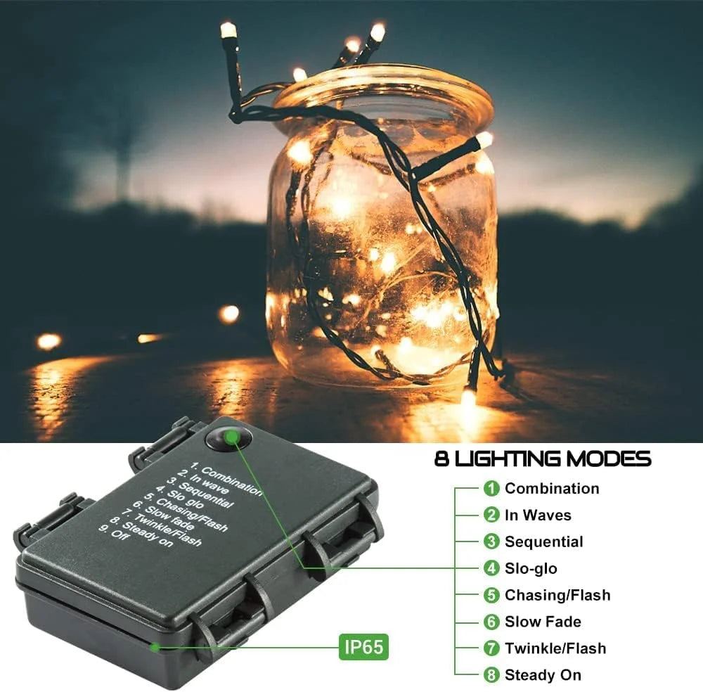 Battery Operated Christmas Lights, Quntis 132ft 300 LED Battery Powered Decoration Tree Lights, 8 Modes Timer Waterproof Christmas String Lights for Valentine Party Home Courtyard Warm White
