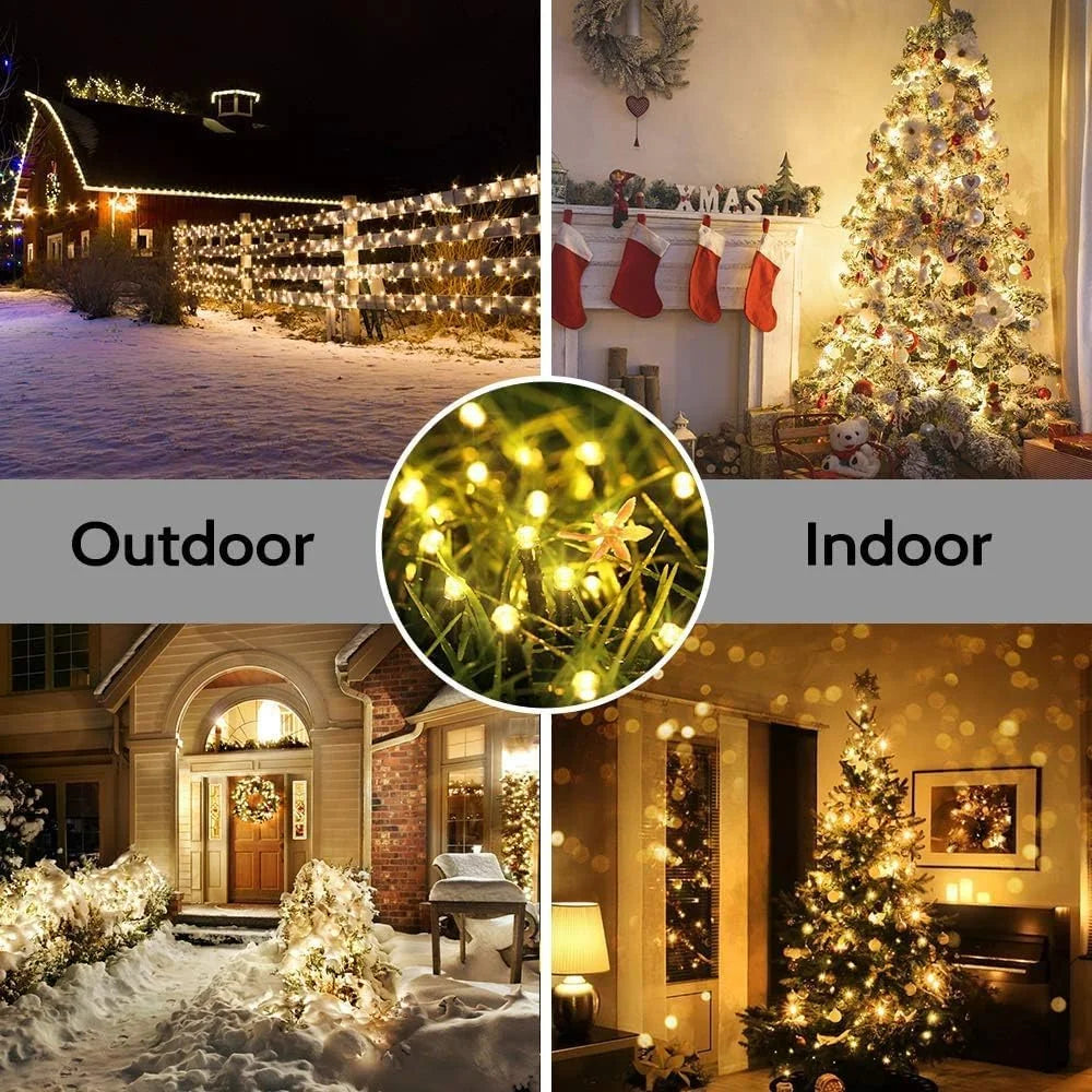 Battery Operated Christmas Lights, Quntis 132ft 300 LED Battery Powered Decoration Tree Lights, 8 Modes Timer Waterproof Christmas String Lights for Valentine Party Home Courtyard Warm White