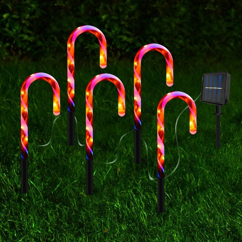 Lumières de Noël solaires d'extérieur – Lumières de sol en forme de canne en sucre pour décoration de pelouse de vacances, ensemble de 1 à 5 pour un pays des merveilles hivernal festif. Lumières en forme de canne en sucre.