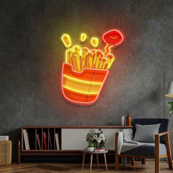 Insegna al Neon Patatine Fritte Giocose: Design Vivace, Costruzione di Alta Qualità e Fascino Versatile per Qualsiasi Ambiente