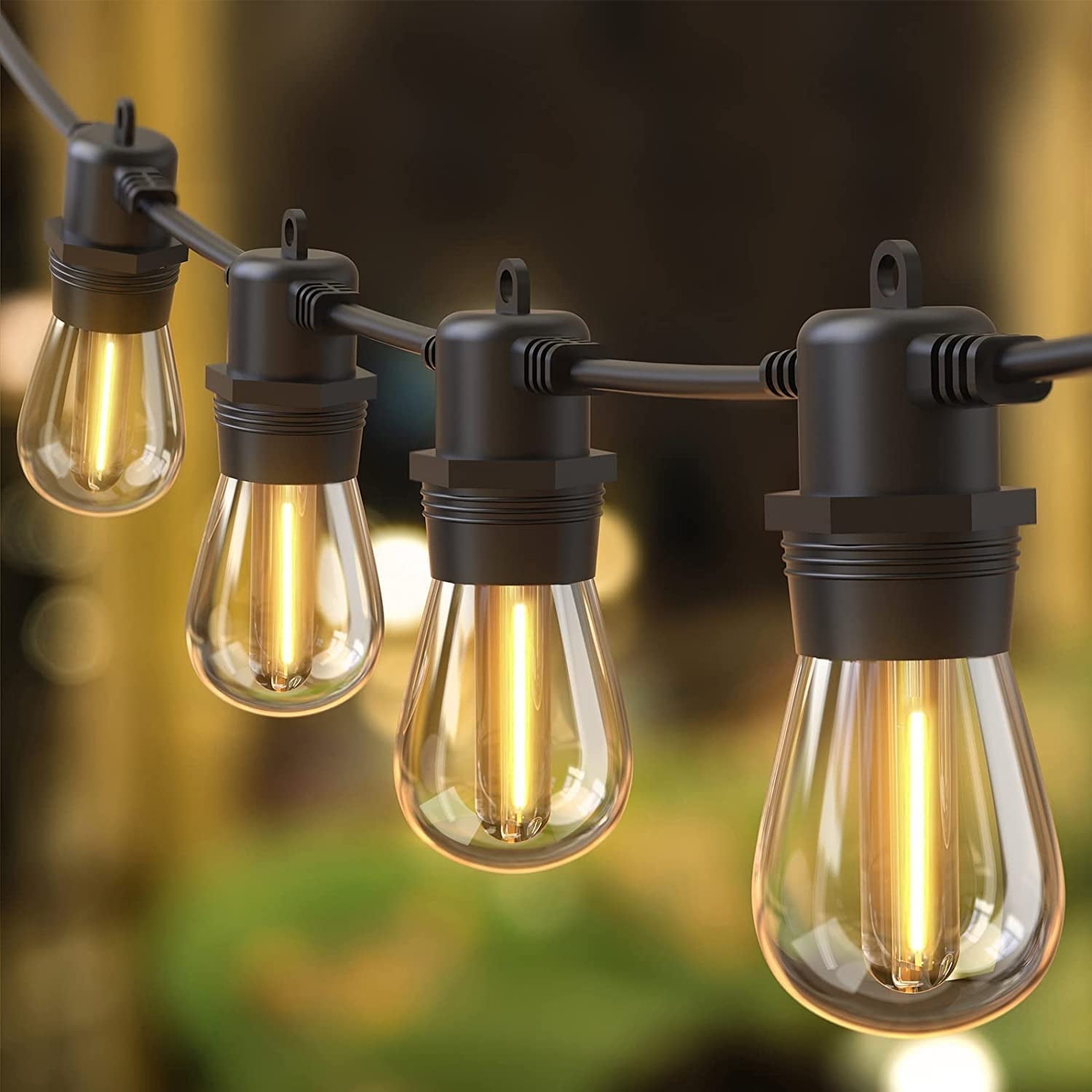 Quntis Outdoor String Lights 53FT, Waterproof Patio String Light with 15+1 Bulbs Shatterproof Connectable Hanging String Lights for Backyard Garden Balcony Party Wedding