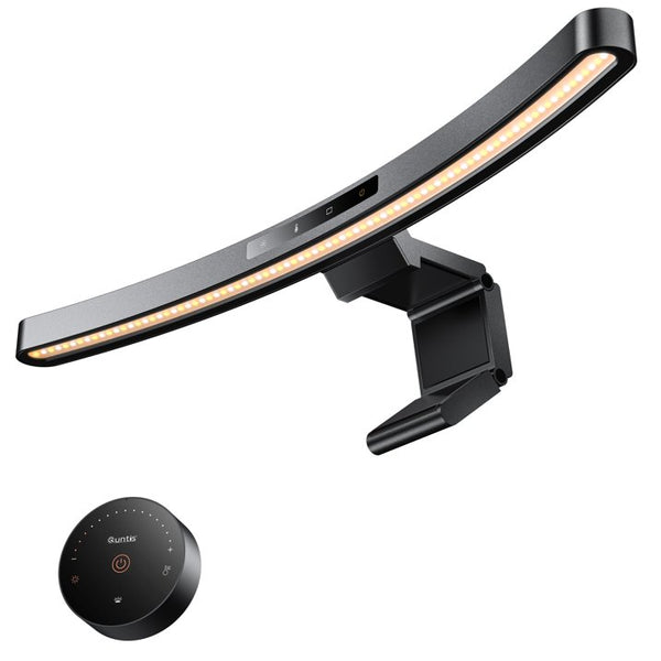 Quntis gebogene Monitor-Lichtleiste Focus 45 cm (17.7 inch) Schwarz, mit Fernbedienung und Touch-Steuerung, intelligente automatische Dimmung, stufenlos dimmbar und augenschonend, blendfreie Screenbar für verschiedene Monitore