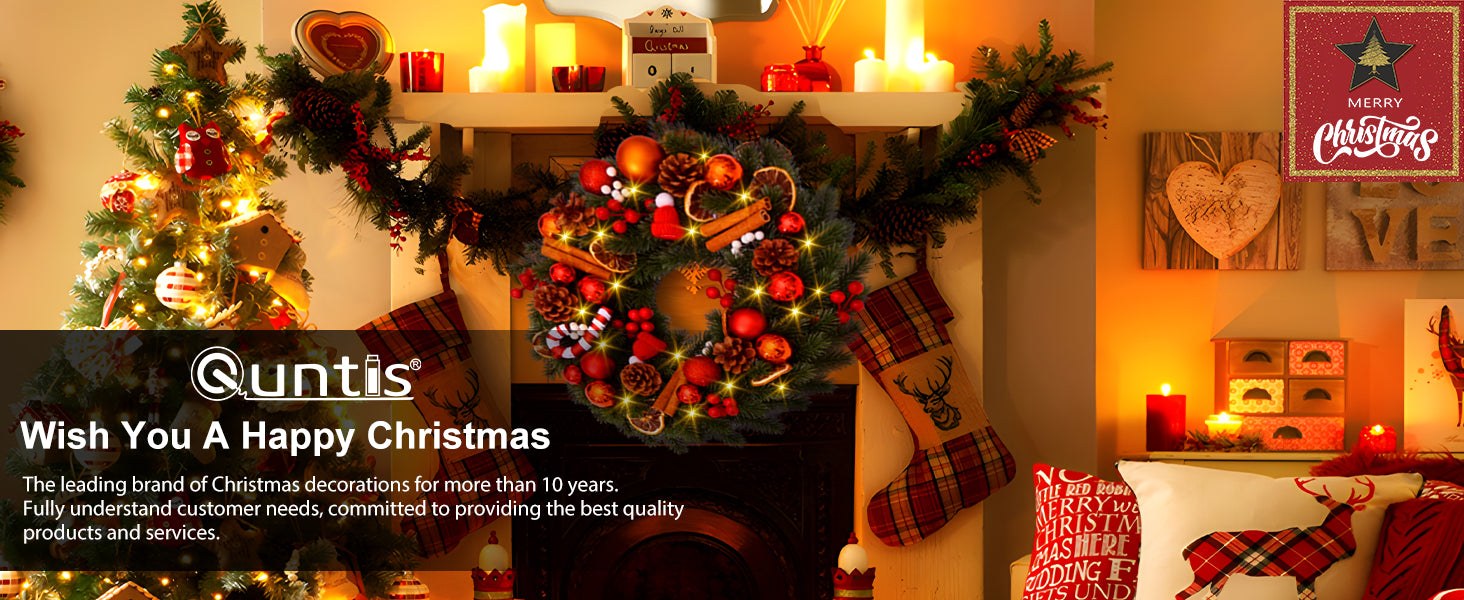 装飾的なクリスマスリース - 40個のLEDライトと8つのモードで