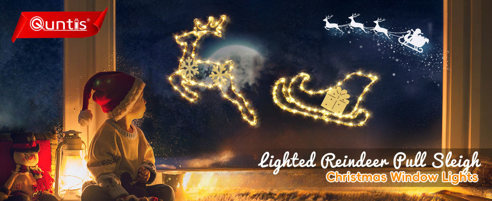 Christmas Reindeer Sleigh Window Light – 95 LED Bulbs, 8 Lighting Modes ...