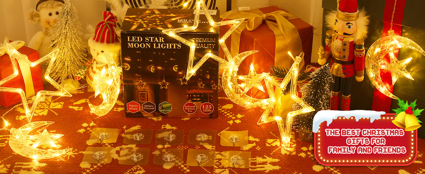 Quntis Christmas Window Lights, 9Pack 125LED Battery Powered Star & Mo