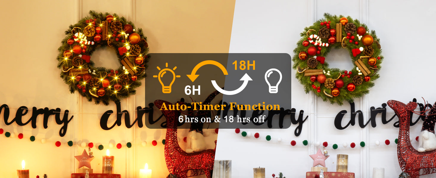 装飾的なクリスマスリース - 40個のLEDライトと8つのモードでお祝いの魅力