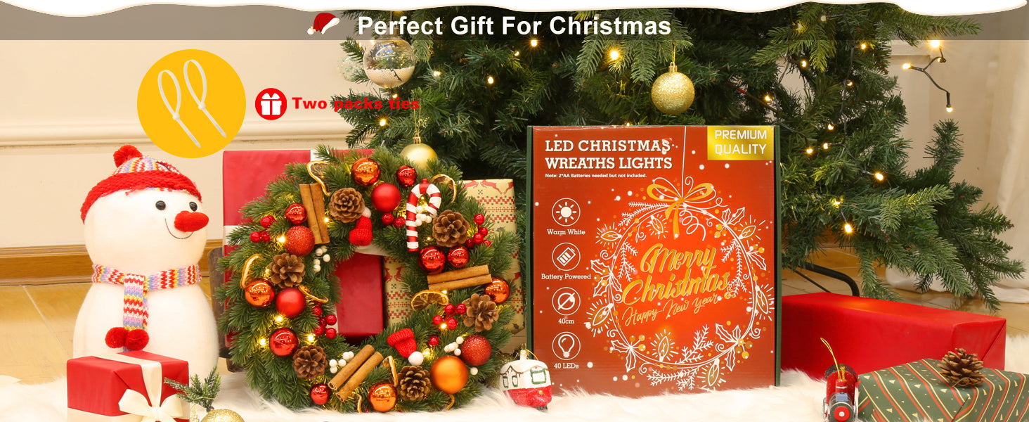 装飾的なクリスマスリース - 40個のLEDライトと8つのモードでお祝いの魅力
