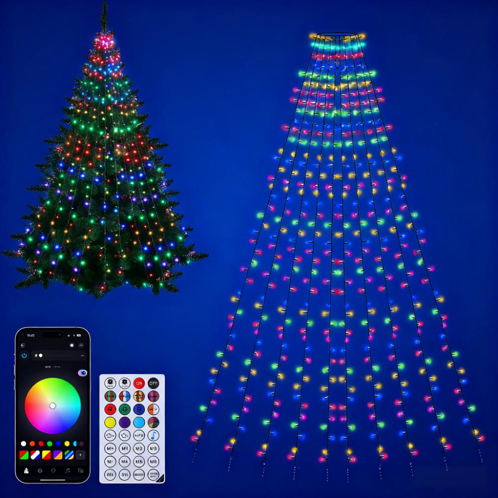 10×2m 400-LED Dark Green Wire Colorful Circular Smart Christmas Tree Lights – IP44 Waterproof, Music-Sync Mode, App & Remote Control