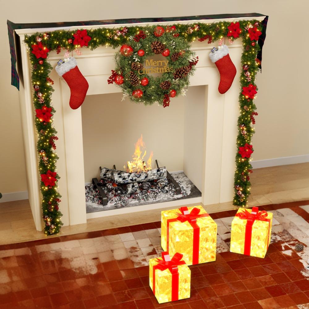 3-Piece Christmas Bundle – 1 Wreath + 1 Garland + 1 Gift Box Set