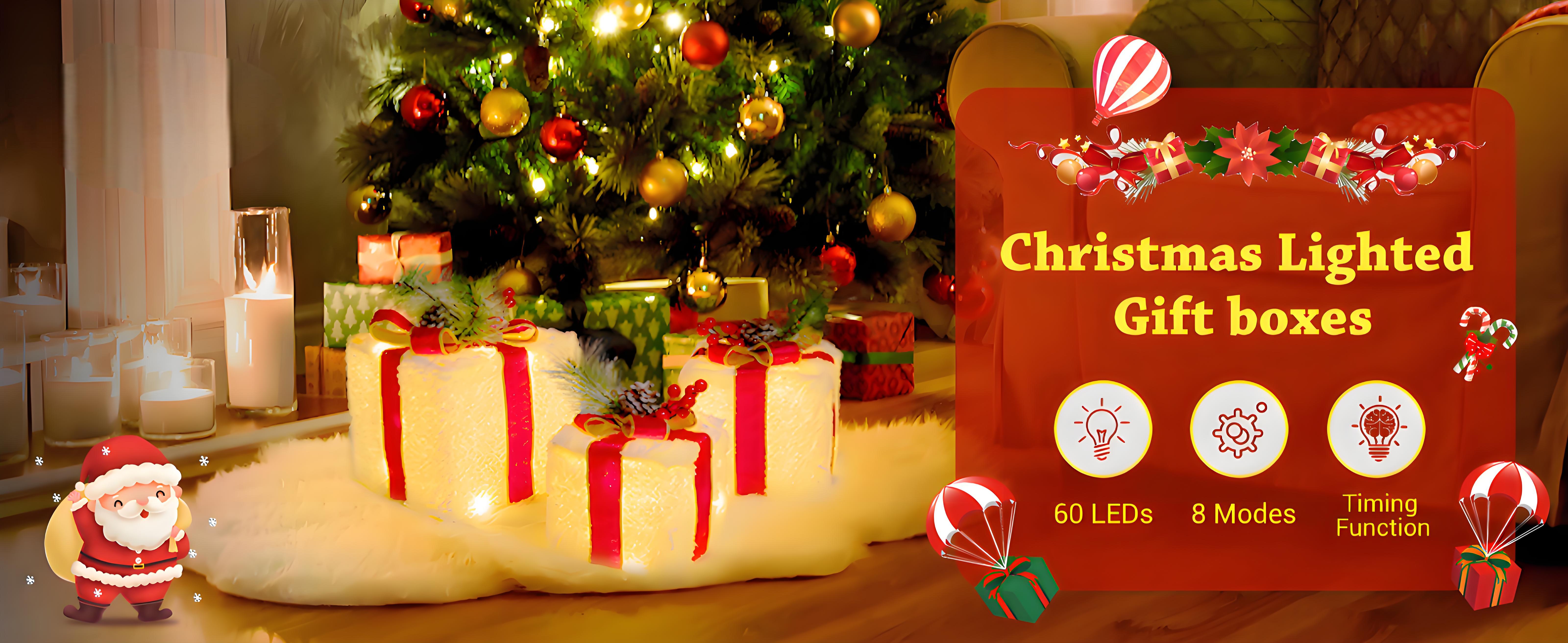 プラッシュファブリックライト付きクリスマスギフトボックス - 60個の