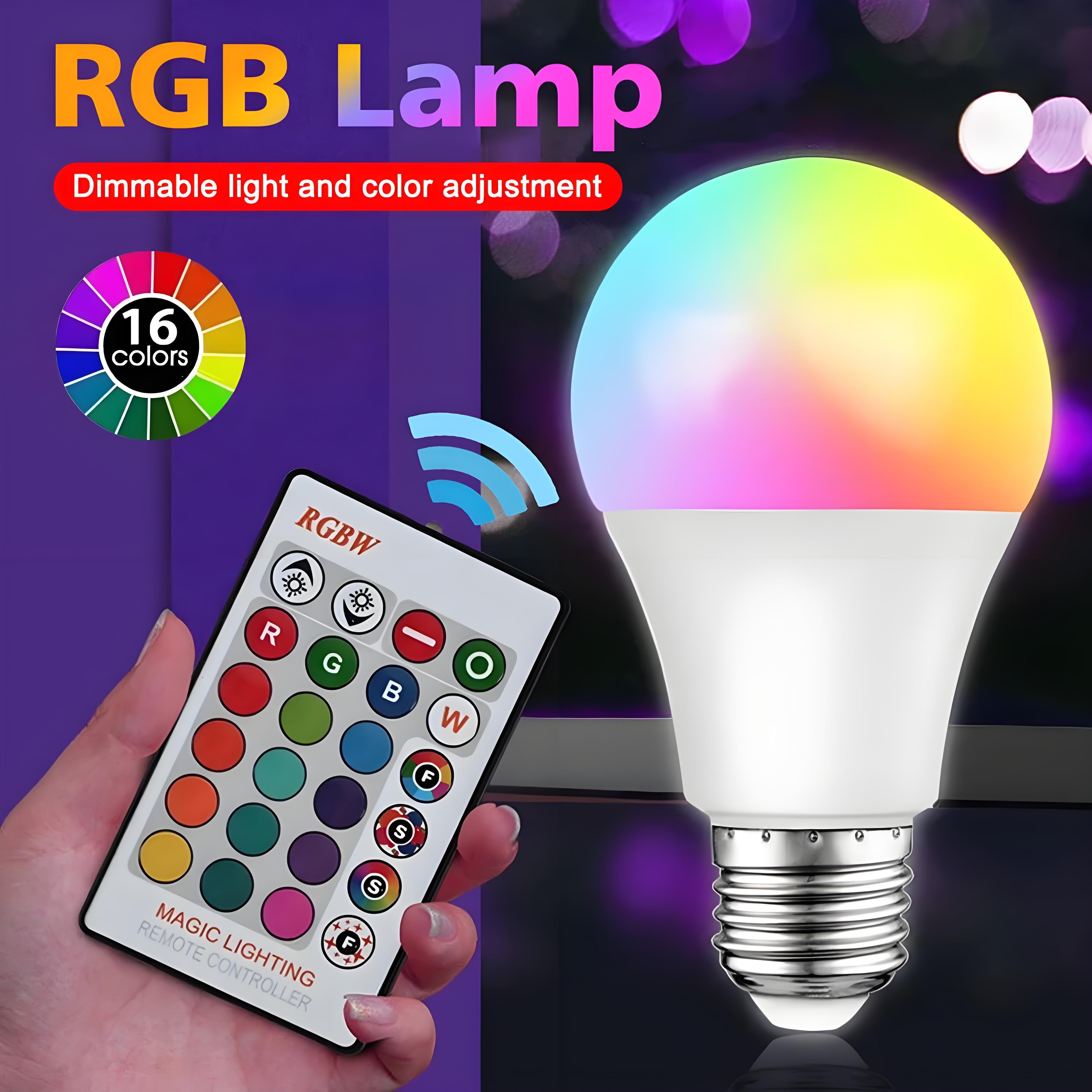 E27 RGB LED Bulb （1Pack）– Color-Changing Smart Light with Remote, Energy-Saving Ambient Globe Lamp (Plastic & Aluminum Housing)