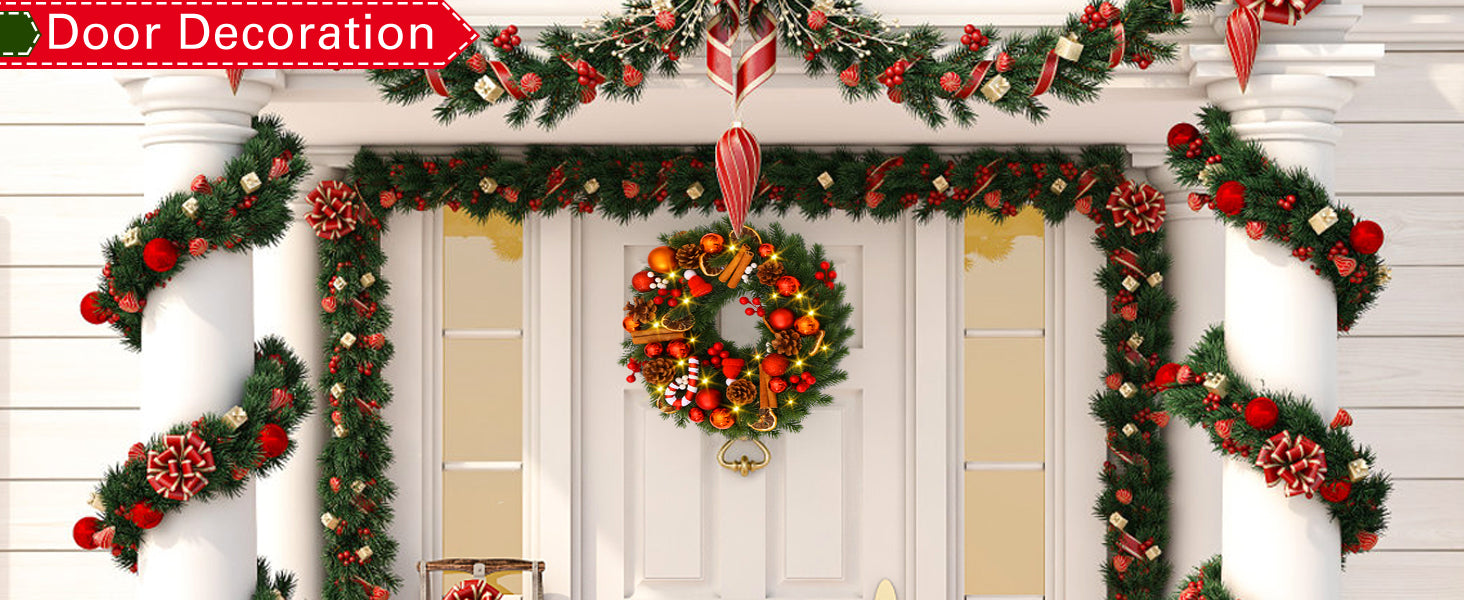 装飾的なクリスマスリース - 40個のLEDライトと8つのモードで