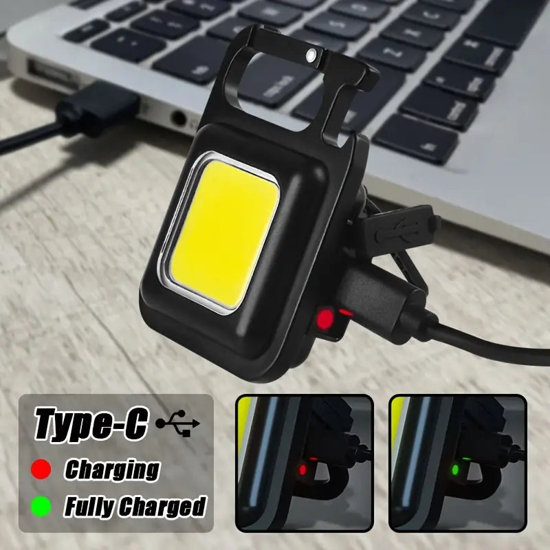 Prime Day Sale LED Mini Flashlight Portable 500LM Pocket Light USB key Chain Light Highlight COB, 4 light modes, folding stand bottle opener and magnet Fishing Walk Camping
