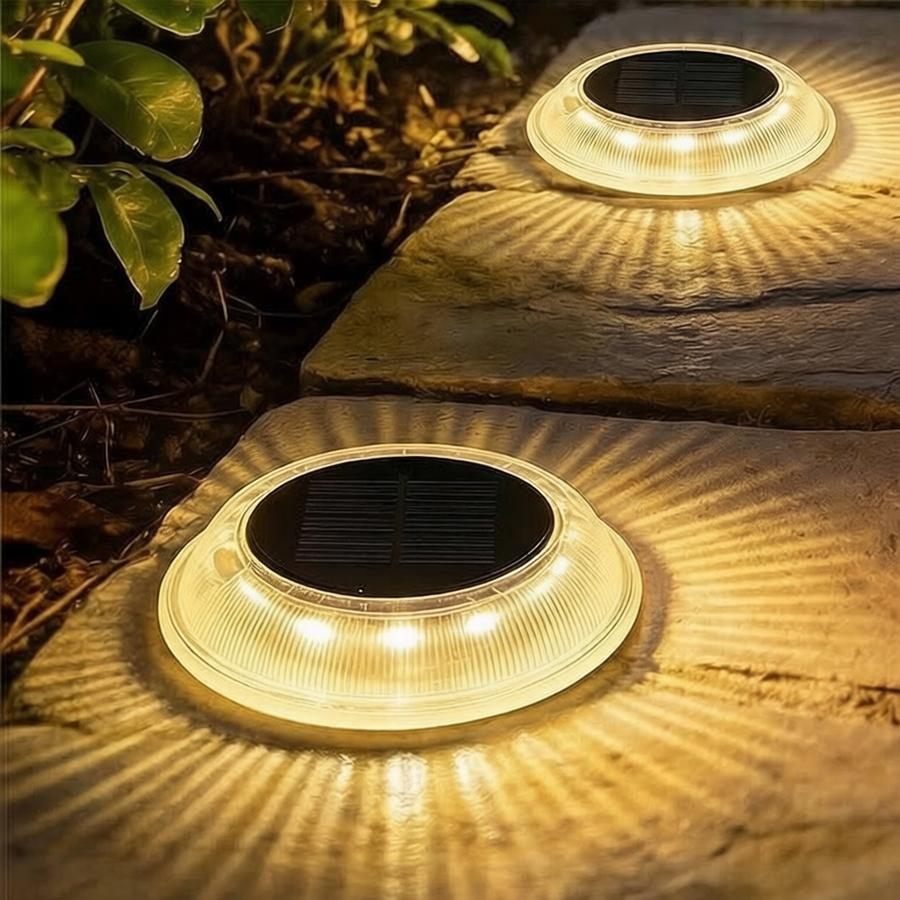 3-Color Solar Ground Lights: IP67 Waterproof Transparent In-Ground Pathway Light with 2-Ton Crush Resistance and Dusk-to-Dawn Auto Sensor for Garden, Driveway, Lawn, and Step