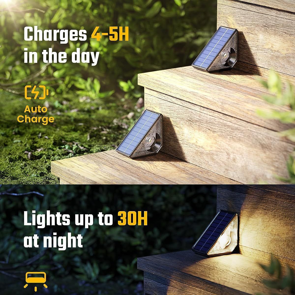 Solar-Stufenlichter wasserdicht, warm & 7 RGB-Farben Decklichter solarbetrieben, dreieckige Solar-Stufenlichter für Außenbereich, Terrasse, Dekoration, Veranda, Garten