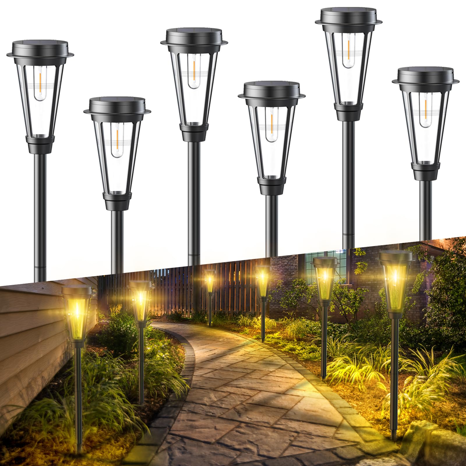 Quntis 6 Pack Solar Pathway Lights Outdoor, Waterproof Solar Lights Outdoor, Auto On/Off Solar Garden Lights Landscape Lighting, Warm White Solar Path Lights for Yard Driveway Walkway Patio Lawn