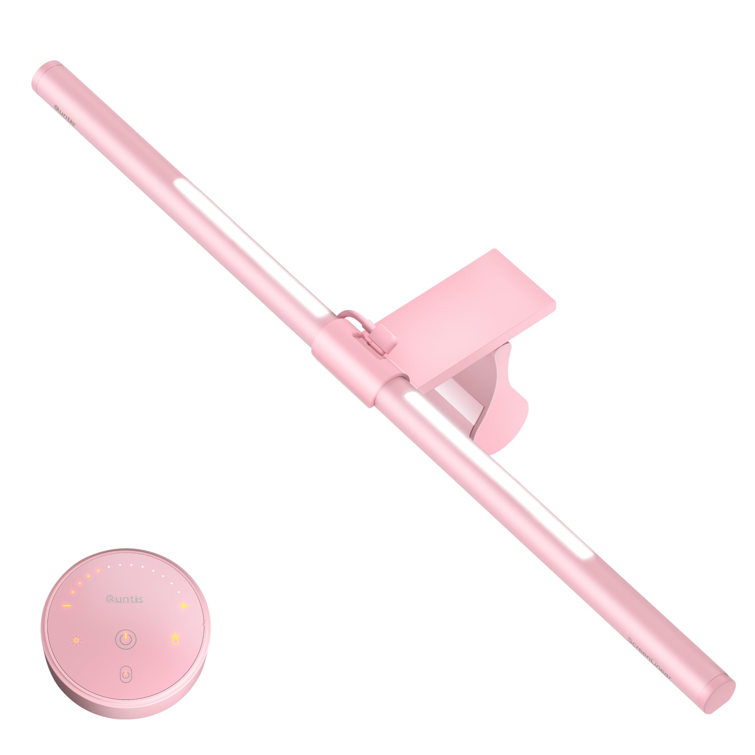 Quntis Pink Monitor Light Bar with Remote, Eye-Care No Glare, Space Saving Computer Desk Lamp As Gifts for Girls, Stepless Dimming, Modern Aesthetic Desk Light Bar for Home Office Gaming Reading(15.7Inch)