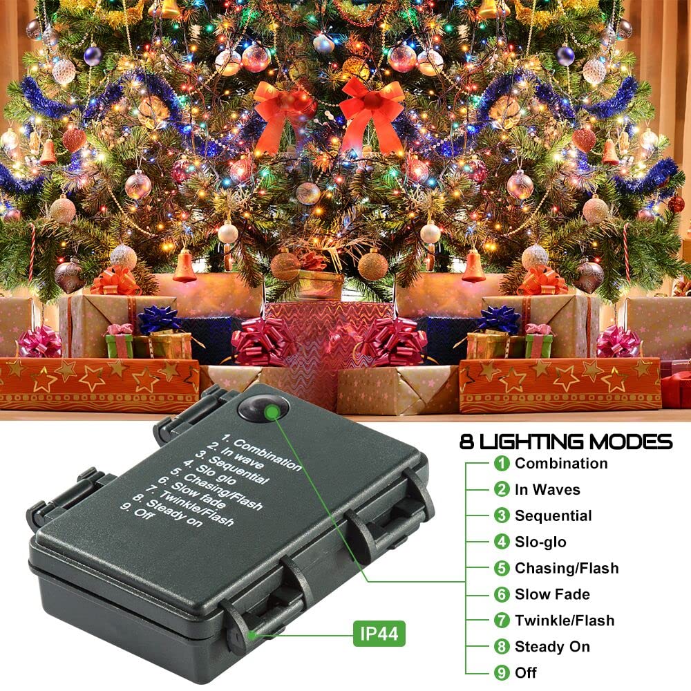 Quntis Luces de Hada Impermeables 132FT, 300 LEDs – 8 Modos, 4 Opciones de Color para Decoración de Vacaciones y Navidad