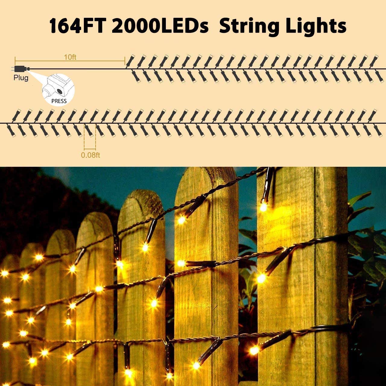 Quntis Guirlandes lumineuses de Noël étanches, 8 modes – Disponibles en 2 tailles pour la décoration des fêtes et de Noël