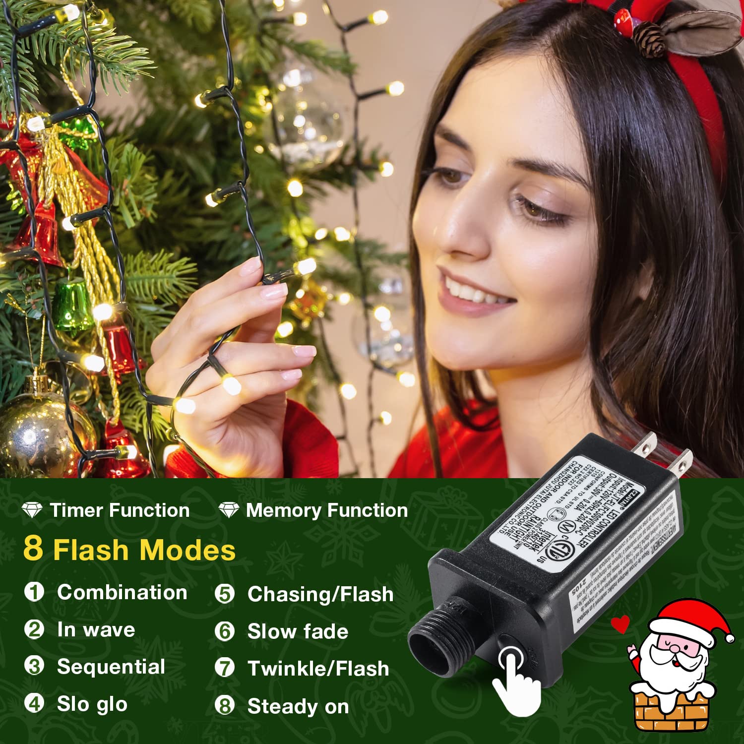 Quntis 6.6FT Christmas Tree Lights – 400 LED, 10 Lines, IP44 Waterproof, Safe for Kids & Pets, Indoor/Outdoor Holiday Decor