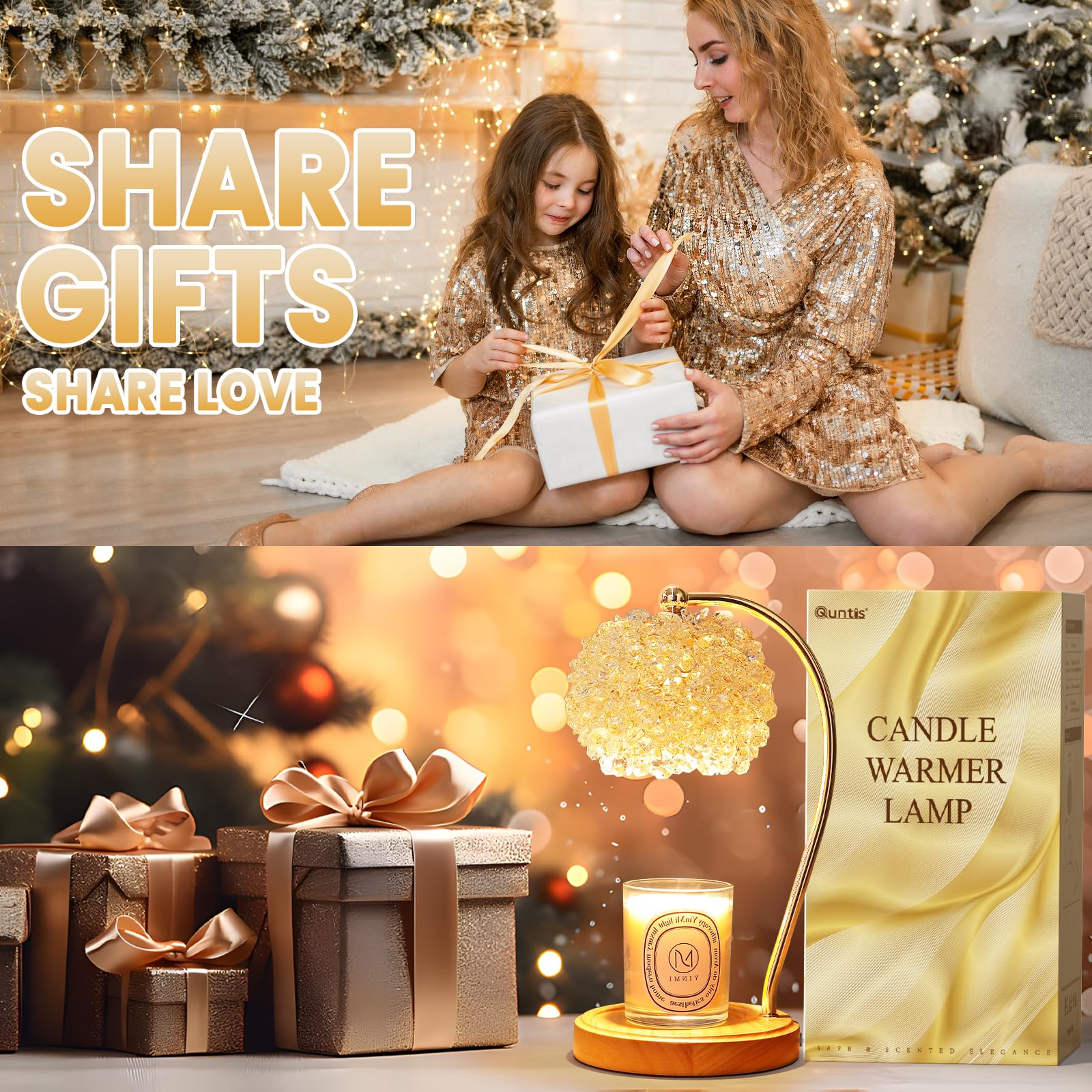 Candle Warmer Lamp for Jar Candles with Adjustable Brightness.Timer Handcrafted Crystal£¦Wooden Base,Candle Lamp Elegant+2Bulbs,Home Decoration Electric Candle lamp