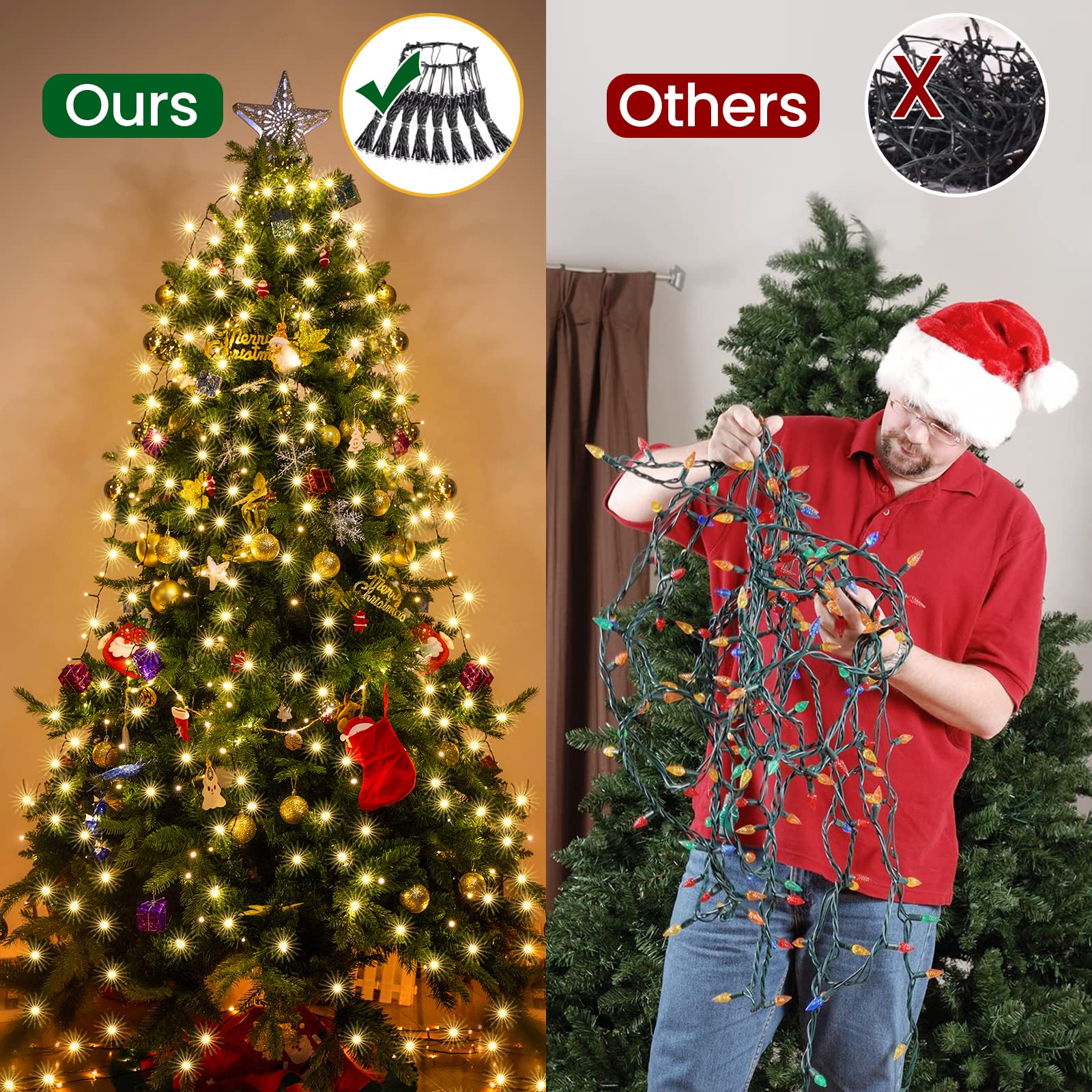 Quntis 6.6FT Christmas Tree Lights – 400 LED, 10 Lines, IP44 Waterproof, Safe for Kids & Pets, Indoor/Outdoor Holiday Decor