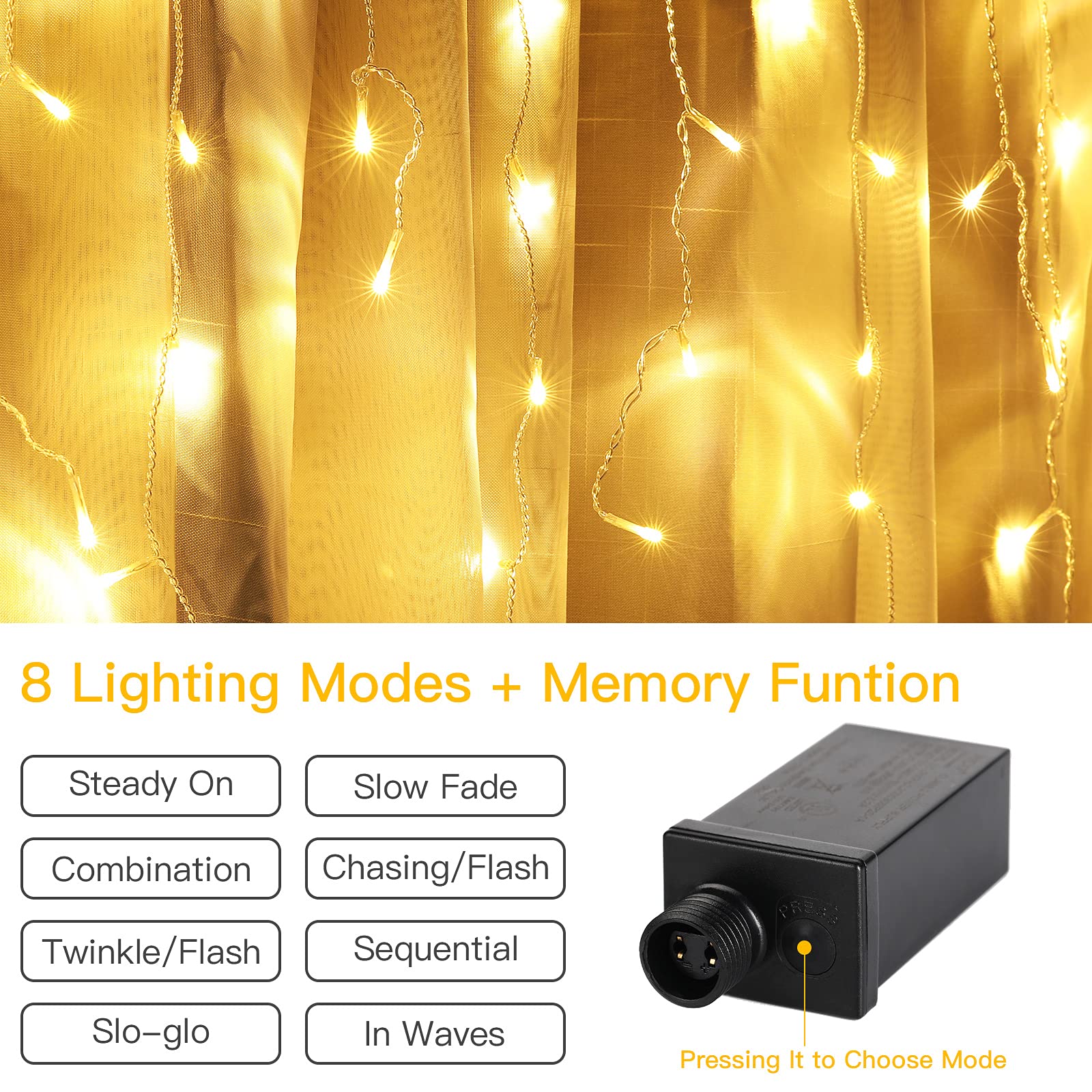 Quntis 400 LED 32FT Vorhanglichter – 80 Tropfen Eiszapfen & Kristallkugel, 2 Modi für Feiertags- & Weihnachtsdekoration