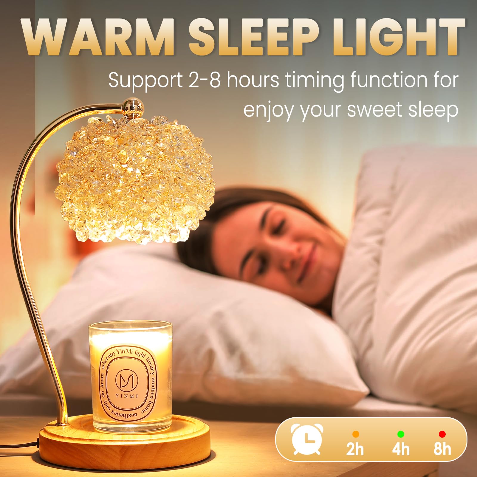 Candle Warmer Lamp for Jar Candles with Adjustable Brightness.Timer Handcrafted Crystal£¦Wooden Base,Candle Lamp Elegant+2Bulbs,Home Decoration Electric Candle lamp