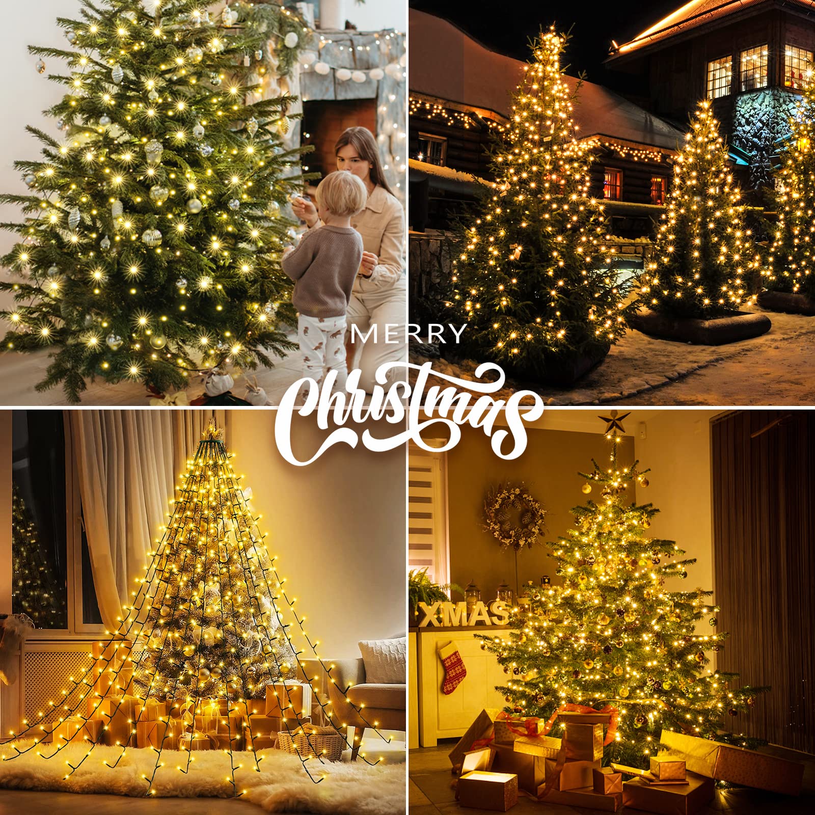Quntis 6.6FT Christmas Tree Lights – 400 LED, 10 Lines, IP44 Waterproof, Safe for Kids & Pets, Indoor/Outdoor Holiday Decor