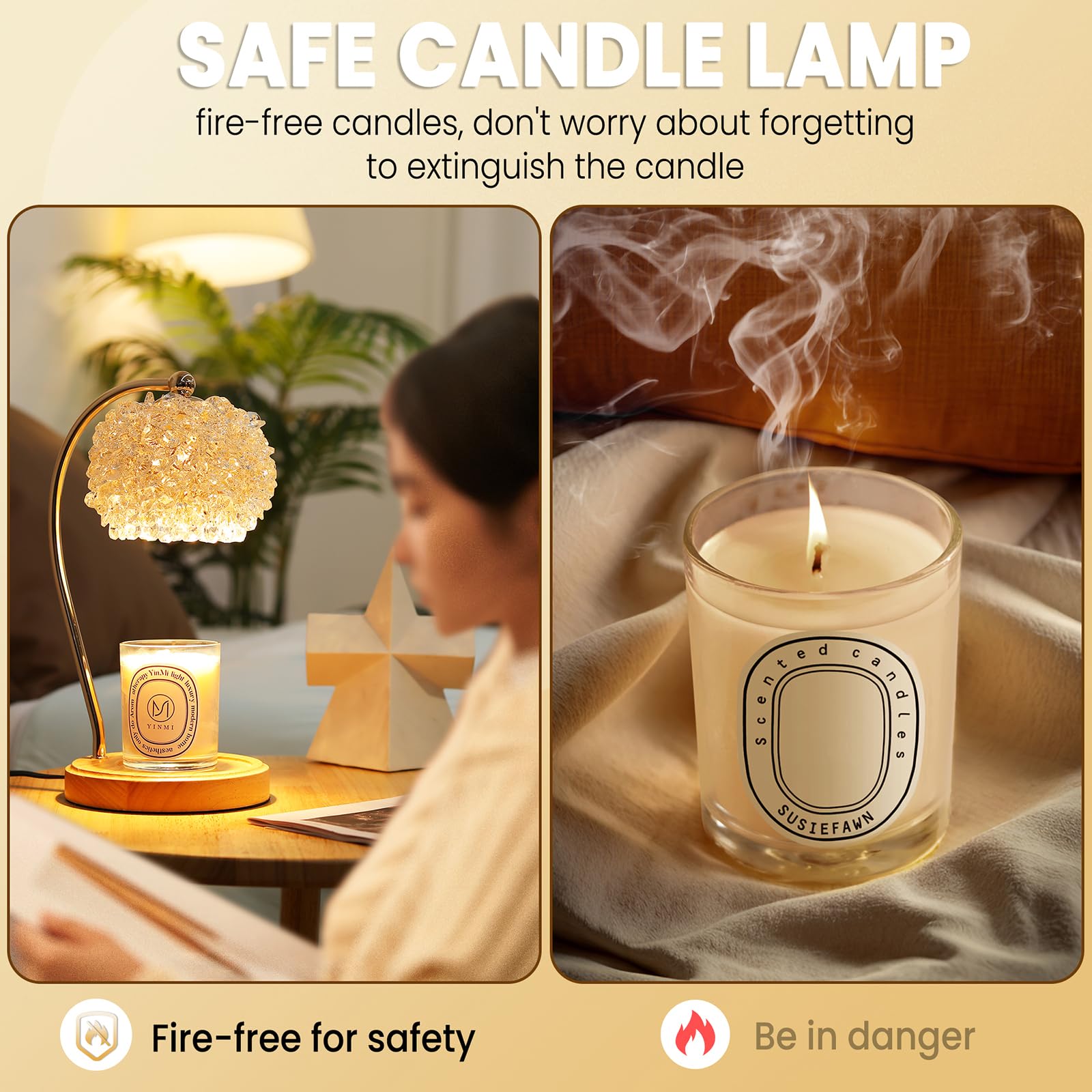 Candle Warmer Lamp for Jar Candles with Adjustable Brightness.Timer Handcrafted Crystal£¦Wooden Base,Candle Lamp Elegant+2Bulbs,Home Decoration Electric Candle lamp