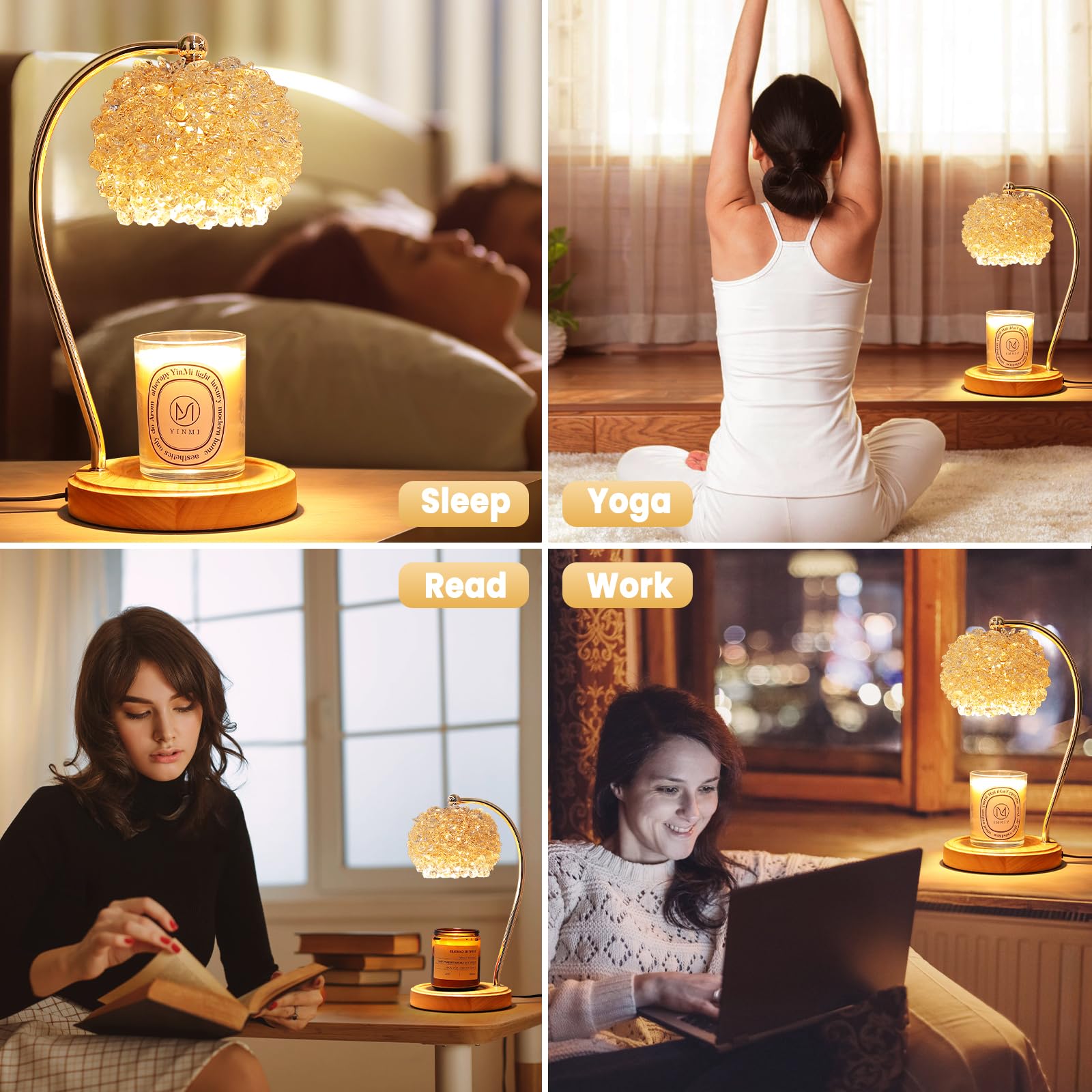Candle Warmer Lamp for Jar Candles with Adjustable Brightness.Timer Handcrafted Crystal£¦Wooden Base,Candle Lamp Elegant+2Bulbs,Home Decoration Electric Candle lamp
