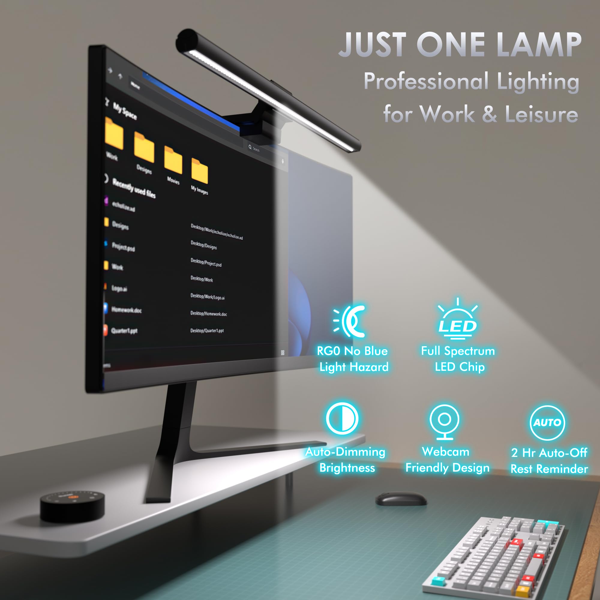 Quntis Monitor Lichtleiste mit Fernbedienung, 16,7'' Augenschutz Blendschutz Computer Lichtleiste mit Hintergrundbeleuchtung, automatischer Dimmung & Timer, stufenlos dimmende Monitorlampe für Schreibtisch Gaming Home Office gebogene Monitore (16,73 Zoll)