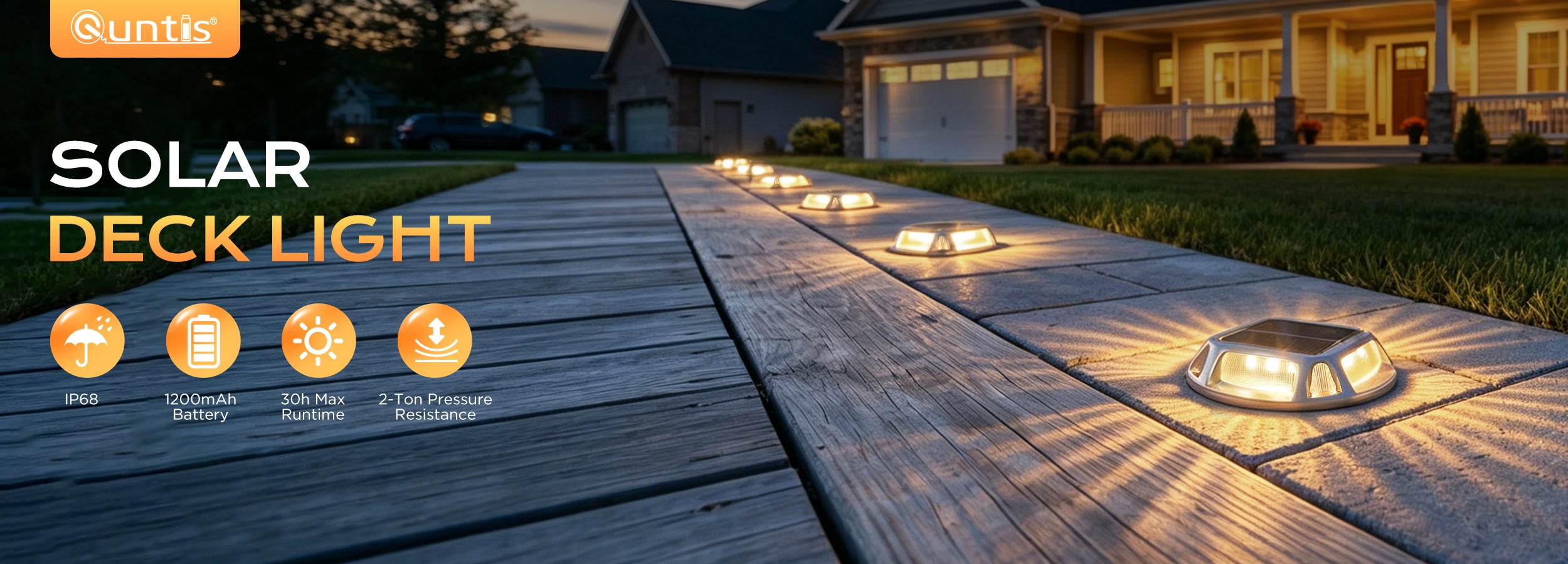 Quntis IP68 Waterproof Solar Deck Lights for Driveway & Garden