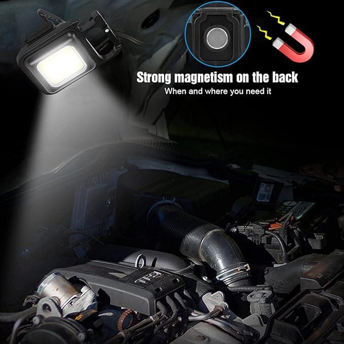 Prime Day Sale LED Mini Flashlight Portable 500LM Pocket Light USB key Chain Light Highlight COB, 4 light modes, folding stand bottle opener and magnet Fishing Walk Camping
