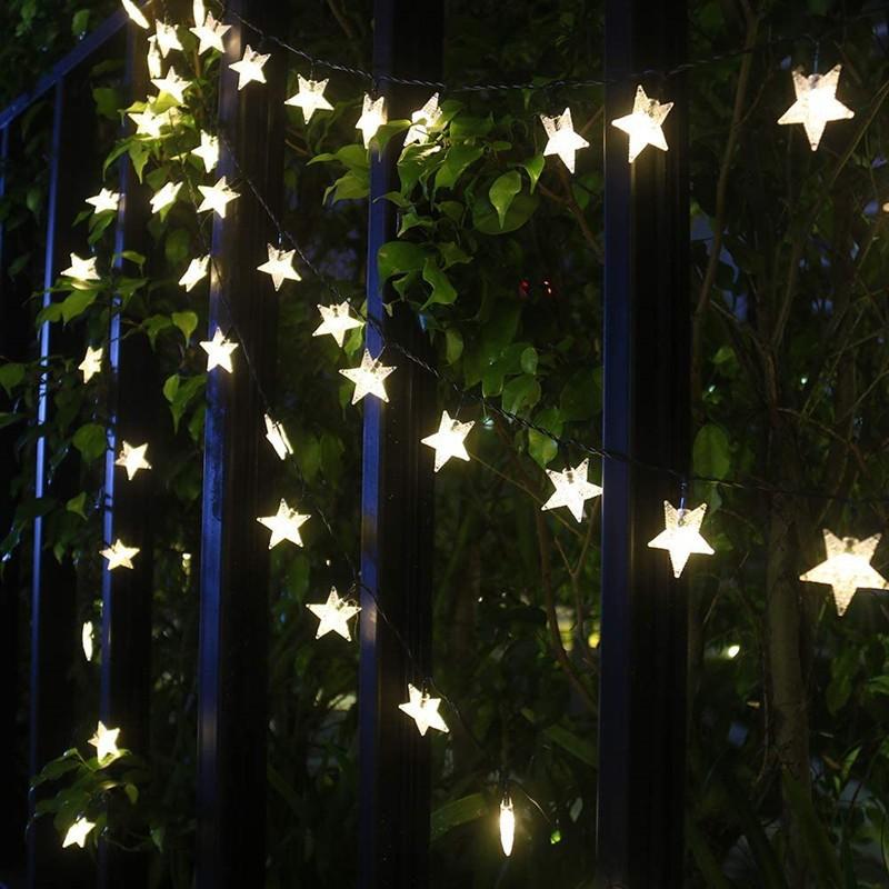 Solar Christmas String Lights Outdoor, Solar Powered Star String Lights, 8 Modes Waterproof for Christmas Garden Decorations