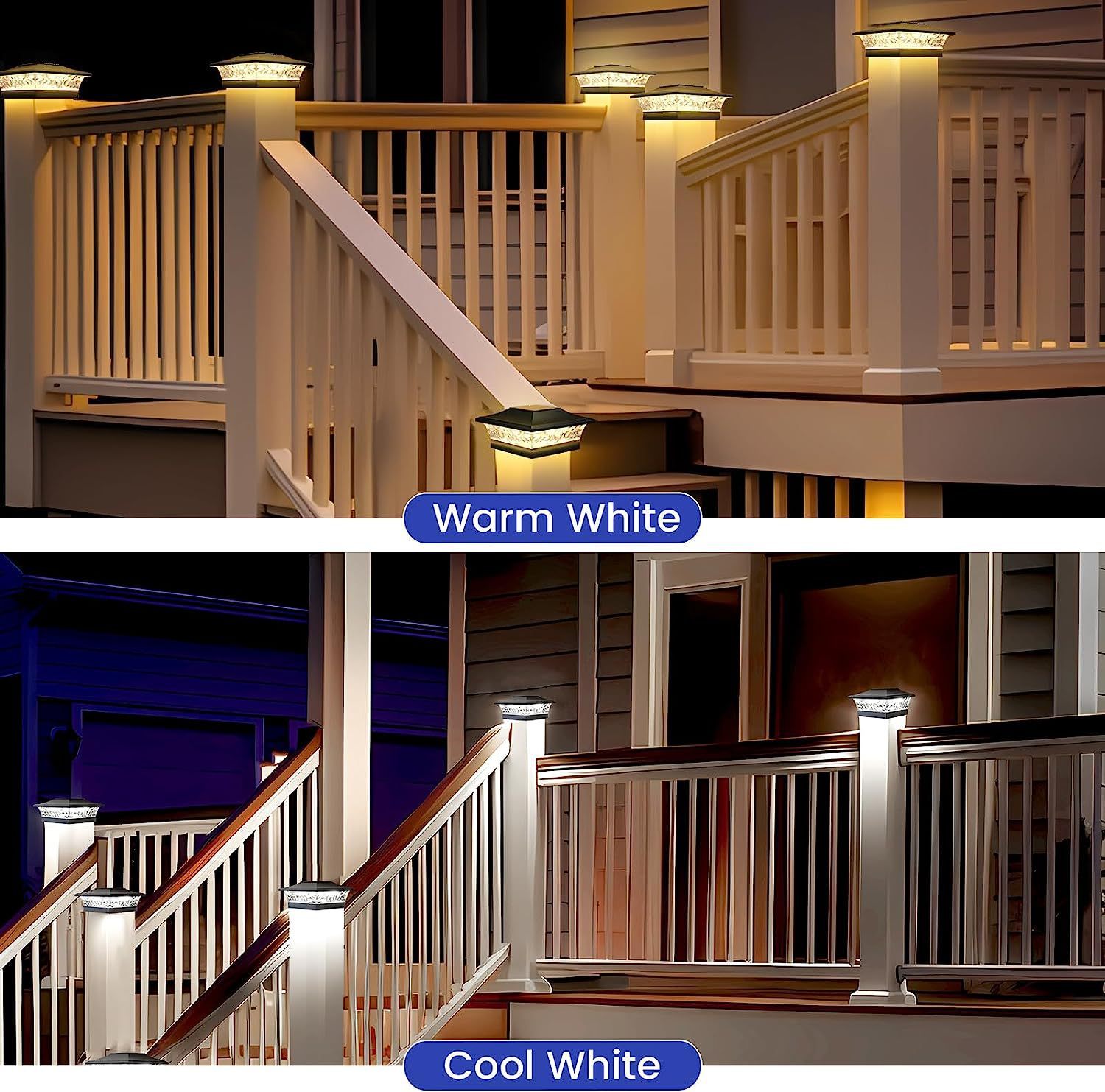 Solar Fence Post Lights Solar Powered Outdoor LED Lighting Solar Fence Lights Two Light Modes Suitable for 3.5-5.5 Wooden Posts