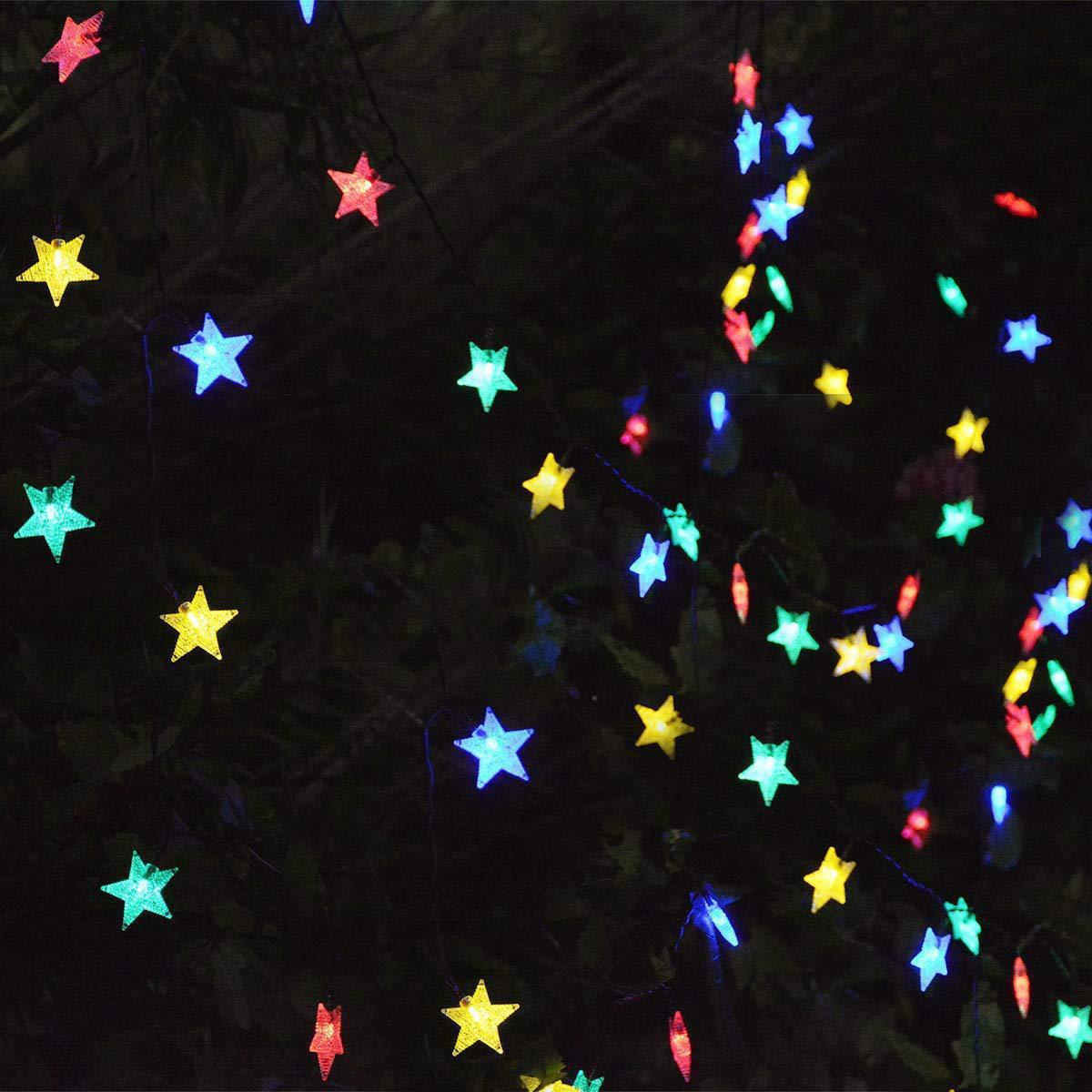 Solar Christmas String Lights Outdoor, Solar Powered Star String Lights, 8 Modes Waterproof for Christmas Garden Decorations