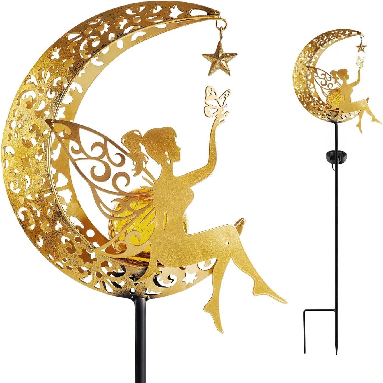 Statue da Giardino Solari Decorazioni Esterne, Figurina di Fata con Luce a Picchetto, Ornamento per Nuova Casa per Patio, Prato, Giardino, Sentiero - Idee Regalo Uniche per il Giardino