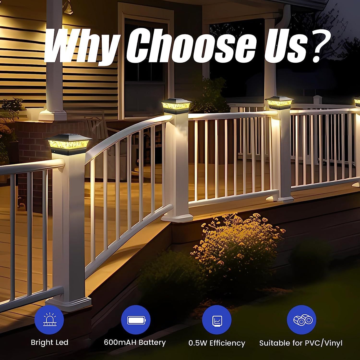 Solar Fence Post Lights Solar Powered Outdoor LED Lighting Solar Fence Lights Two Light Modes Suitable for 3.5-5.5 Wooden Posts