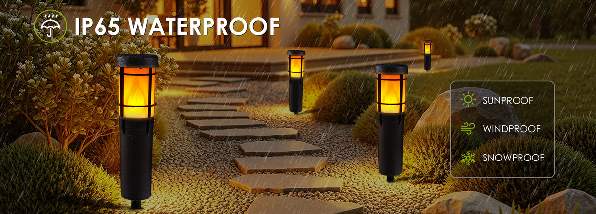 Solar Pathway Lights - Flickering Flame & RGB Modes, IP65 Waterproof ...