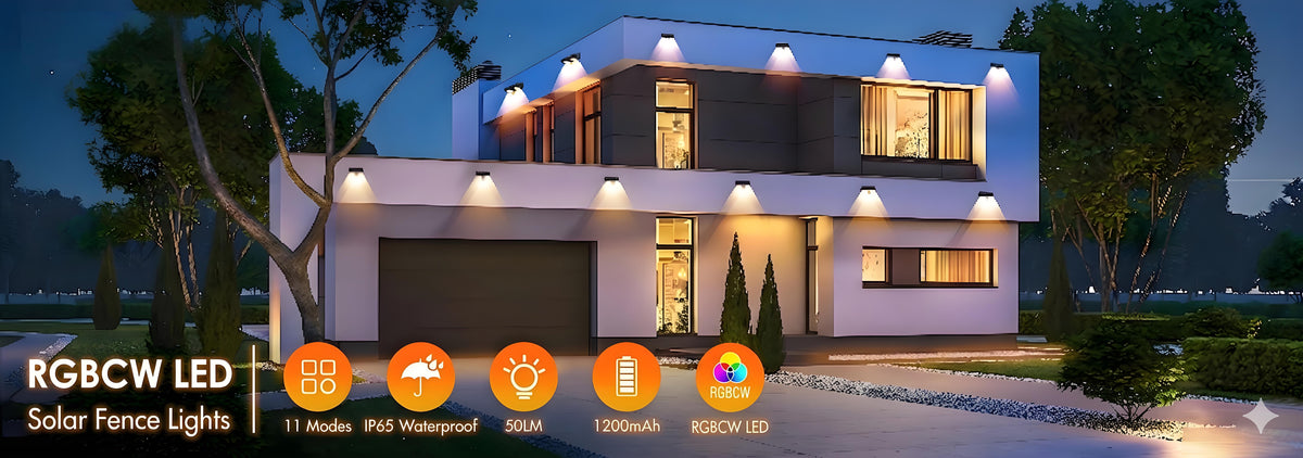 Quntis RGBWW Solar Lights, 11 Colors, IP65 Waterproof Fence & Deck Lights