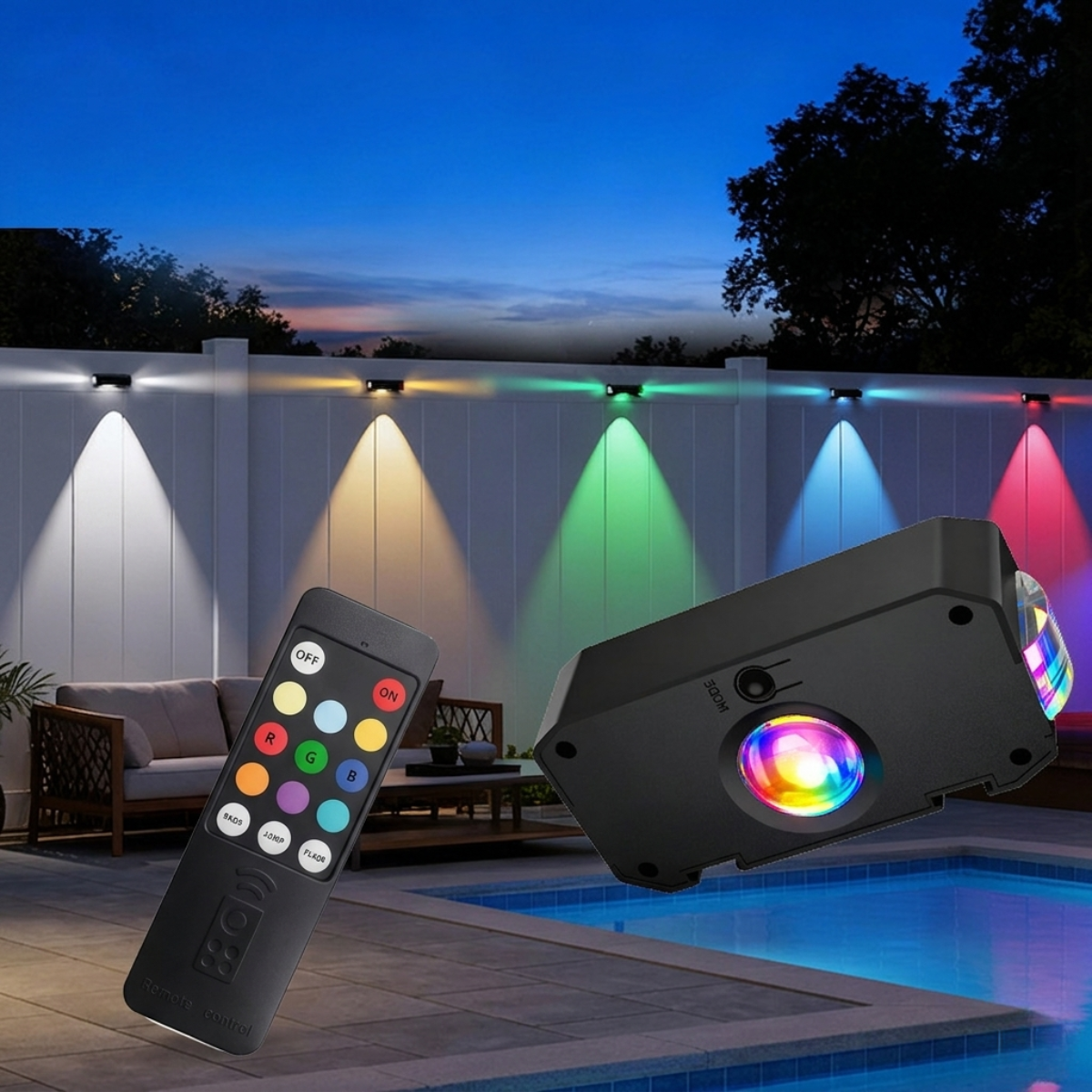 Solar Wall Washer Lights with Remote, RGBCW Color Changing Solar Fence Lights, Waterproof Outdoor Decorative Lighting for Garden