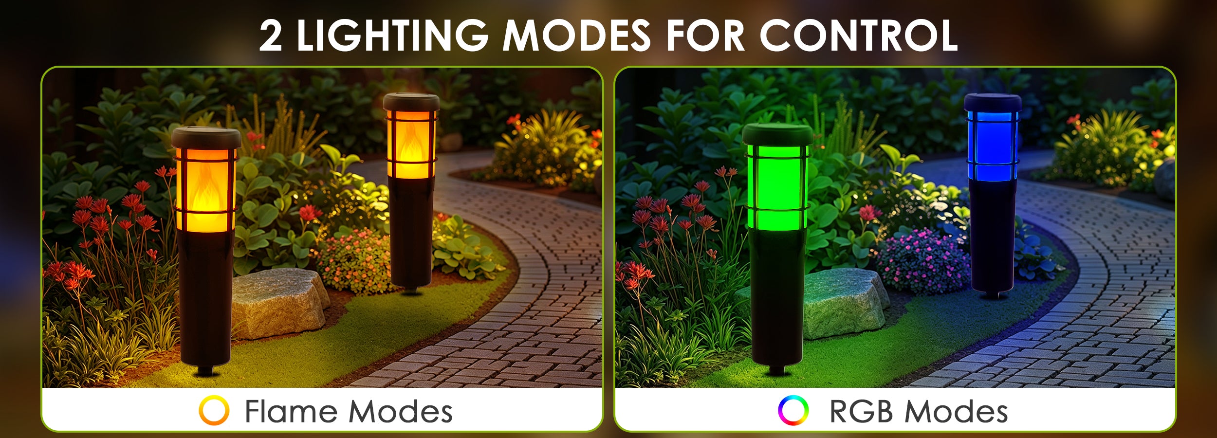 Quntis RGB and Flickering Flame Solar Torch Lights, 2 Color Modes IP65
