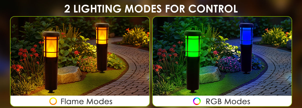 Solar Pathway Lights - Flickering Flame & RGB Modes, IP65 Waterproof ...
