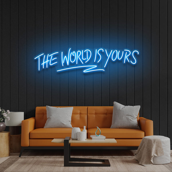”The World Is Yours“ LED Neon Sign – Motivational Wall Light for Bedroom, Game Room, Office Decor, Aesthetic Neon Quote Sign for Positive Vibes & Inspiration