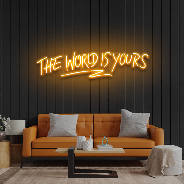 ”The World Is Yours“ LED Neon Sign – Motivational Wall Light for Bedroom, Game Room, Office Decor, Aesthetic Neon Quote Sign for Positive Vibes & Inspiration