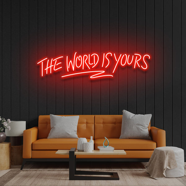 ”The World Is Yours“ LED Neon Sign – Motivational Wall Light for Bedroom, Game Room, Office Decor, Aesthetic Neon Quote Sign for Positive Vibes & Inspiration