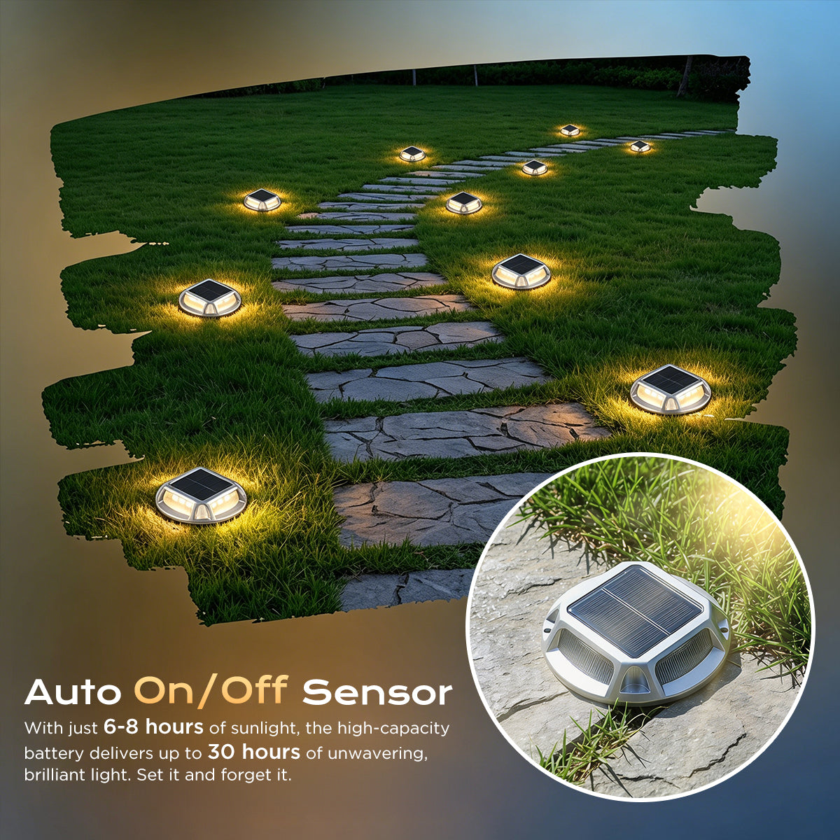 Quntis Solar Deck Lights , IP68 Waterproof Dusk to Dawn LED Solar Lights, Heavy Duty Lighting for Deck and Pathway
