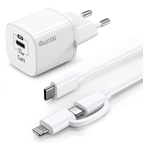 30W 2 in 1 USB C Lightning Cable with Wall Charger